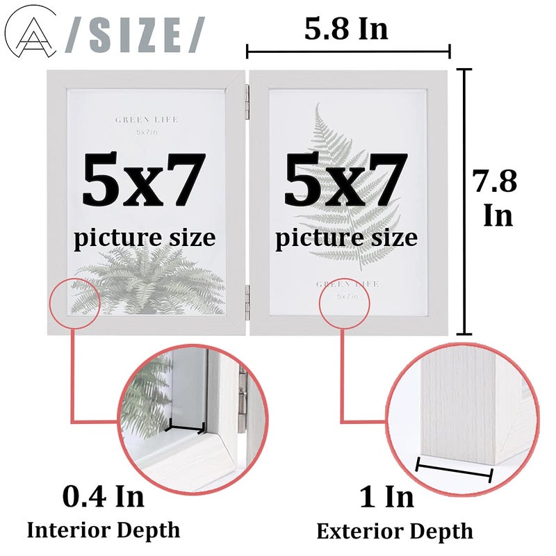 AEVETE 5x7 Double Picture Frames Hinged Wood Folding Picture Frames Vertically Display with Real Glass Front, White - Image 2